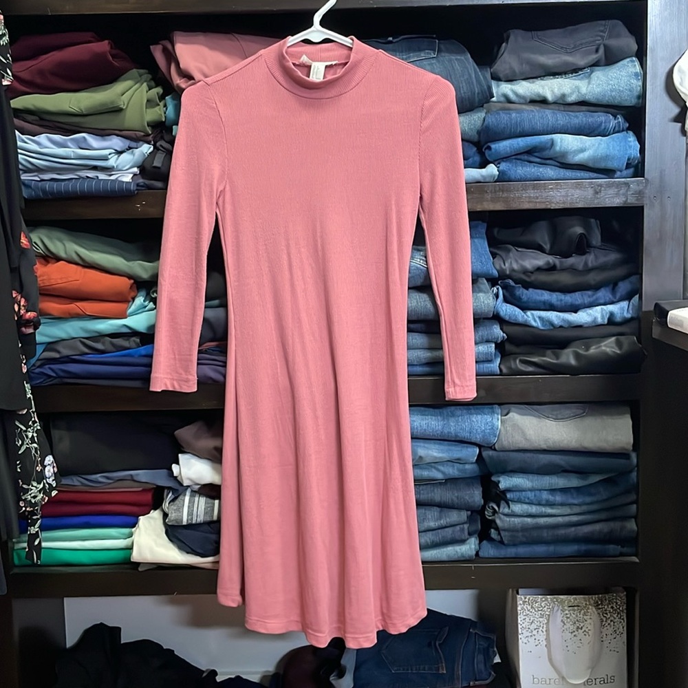 Pink, long sleeve mock neck dress